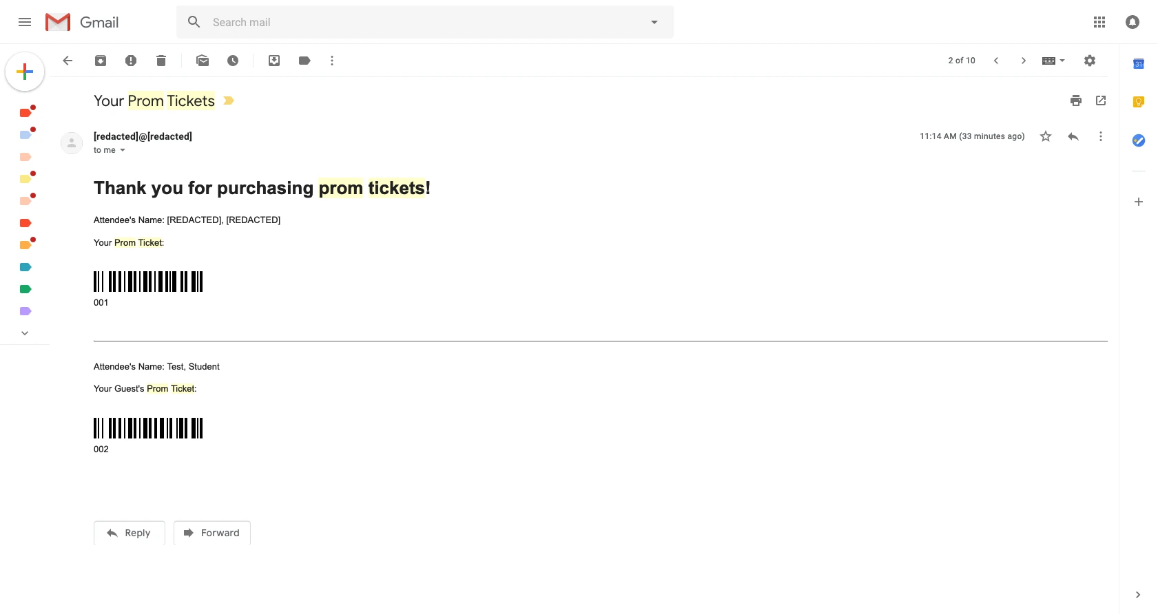 automated tickets emailed